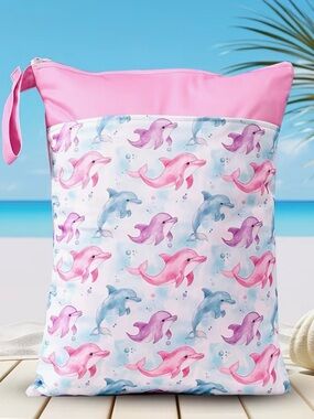 Pink Blue Dolphin Wet Dry Bag Beach Swim Pouch Summer
